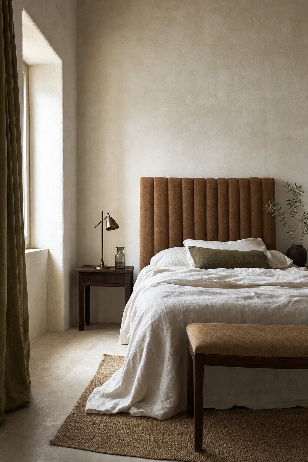 The bench at the foot of the bed is furniture, not decoration